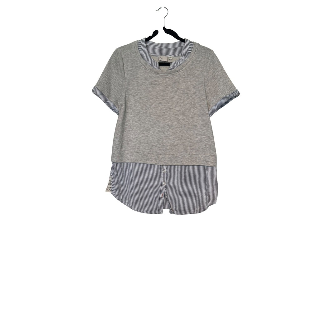 Postmark Anthropologie Gray Sweatshirt Pinstripe Top Classic Boho Twist Mixed